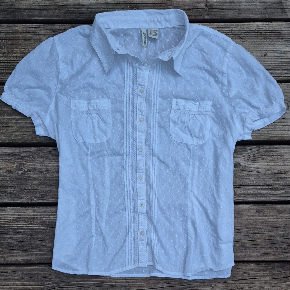 White Textured Button-Up Shirt